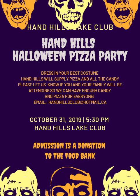 Hand Hills Halloween pizza Party Poster