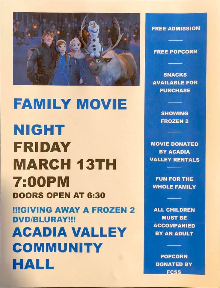 Acadia Valley family Movie Night